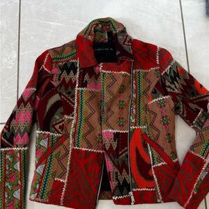 Zara Red and Pink Blazer with Geometric Design